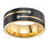 Men's 8mm Tungsten Black Gold Groove Line CZ Comfort-Fit Wedding Band